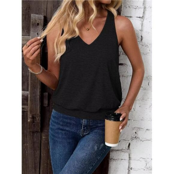 Womens V Neck Tank Top Sleeveless Loose Fit Summer Casual Cami Shirt 2025 - Picture 5 of 7
